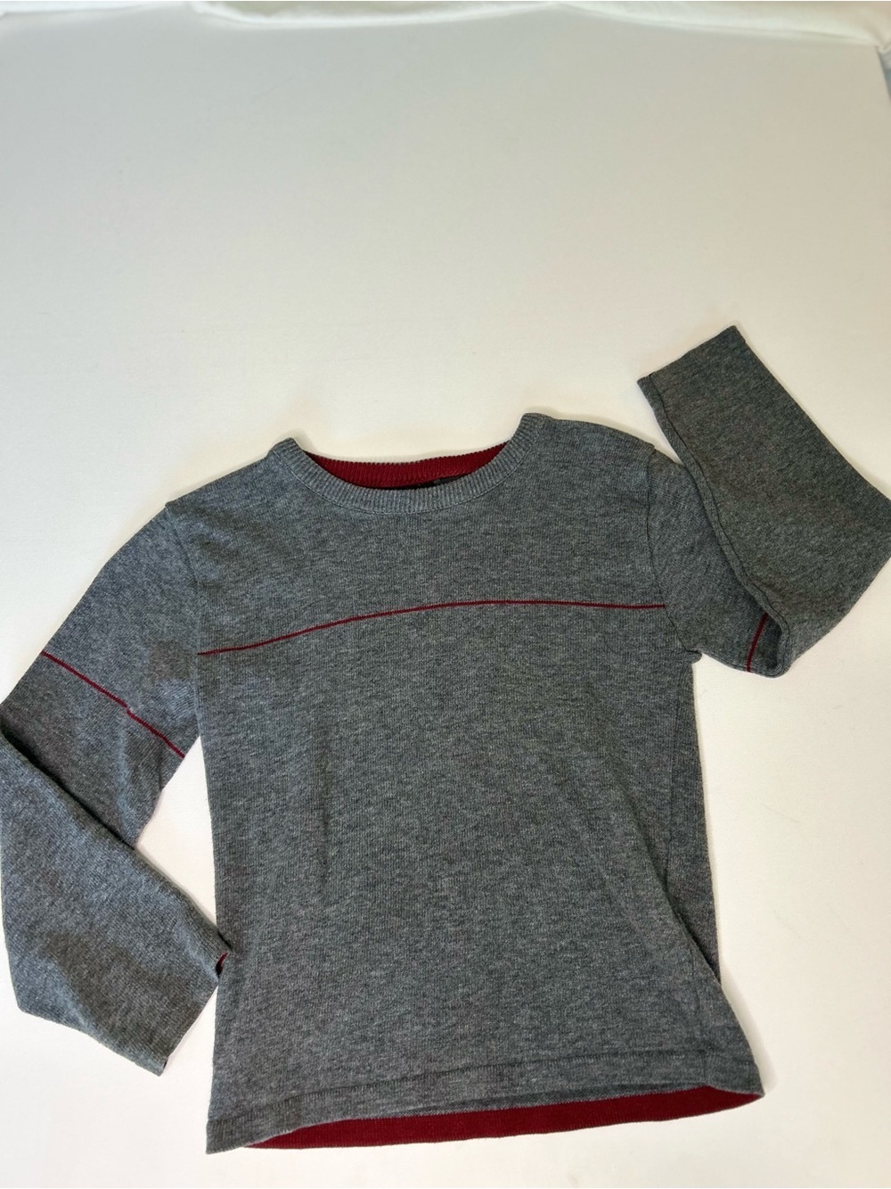 Vintage Wrangler Hero Boys Gray Knit Sweater Red Stripe Size 7